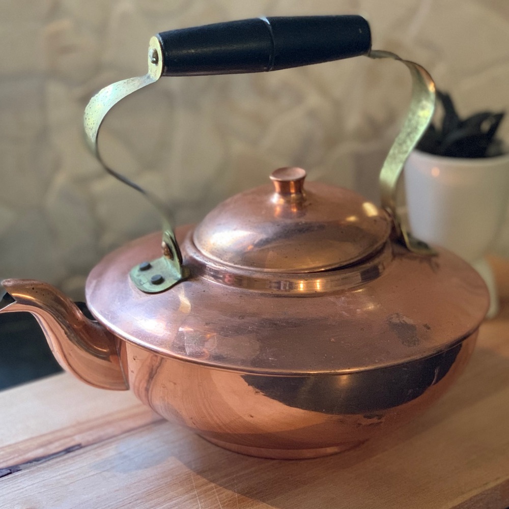 NASCO | Copper Kettle with Black Wood Handle.